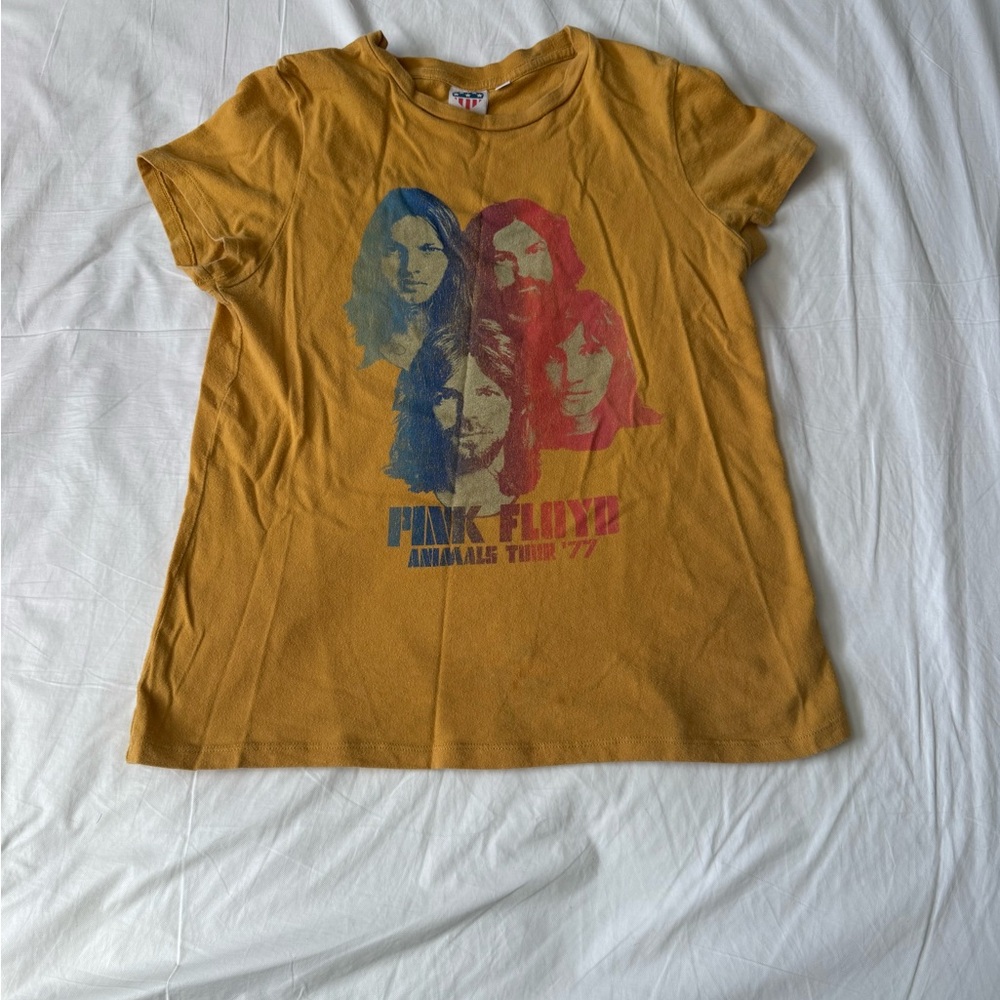 Pink Floyd Animals Tour 77 T Shirt Womens Graphic Band Tee Yellow